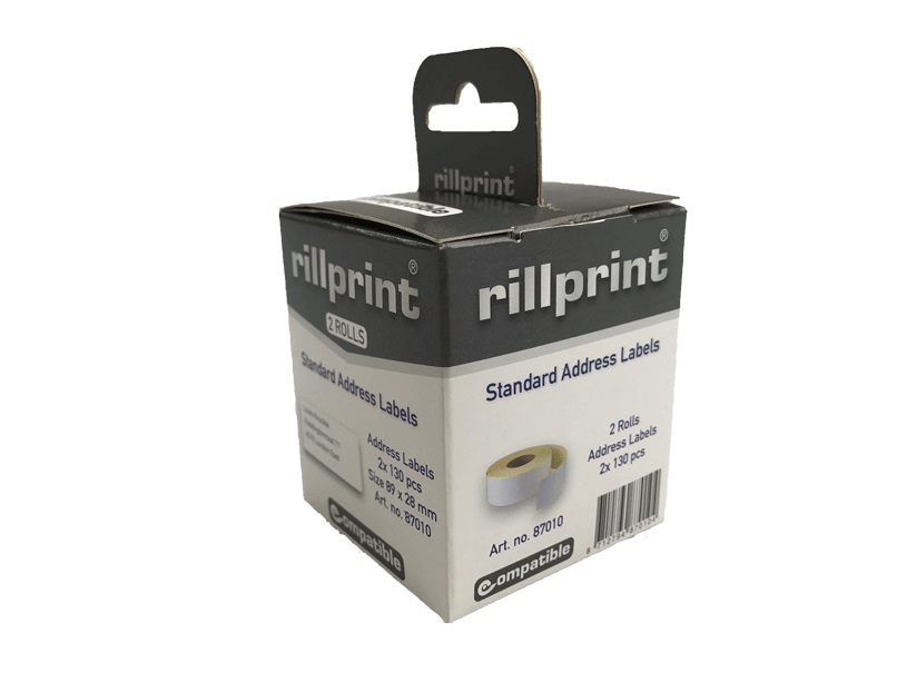 Dymo 99010 compatible labels, 89x28mm in de kleur wit. 130 etiketten per rol. Verpakt in een doos à 2 rollen.