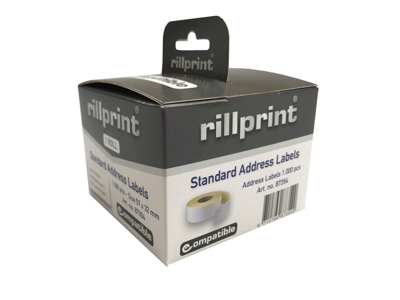 Dymo 11354 compatible labels, 57x32mm in de kleur wit, 1.000 etiketten per rol. Verpakt per 1 rol.