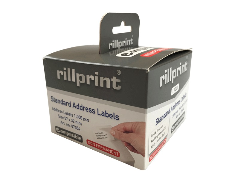 Dymo 11354 compatible labels, 57x32mm in de kleur wit, non-permanent. 1.000 etiketten per rol. Verpakt per 1 rol.