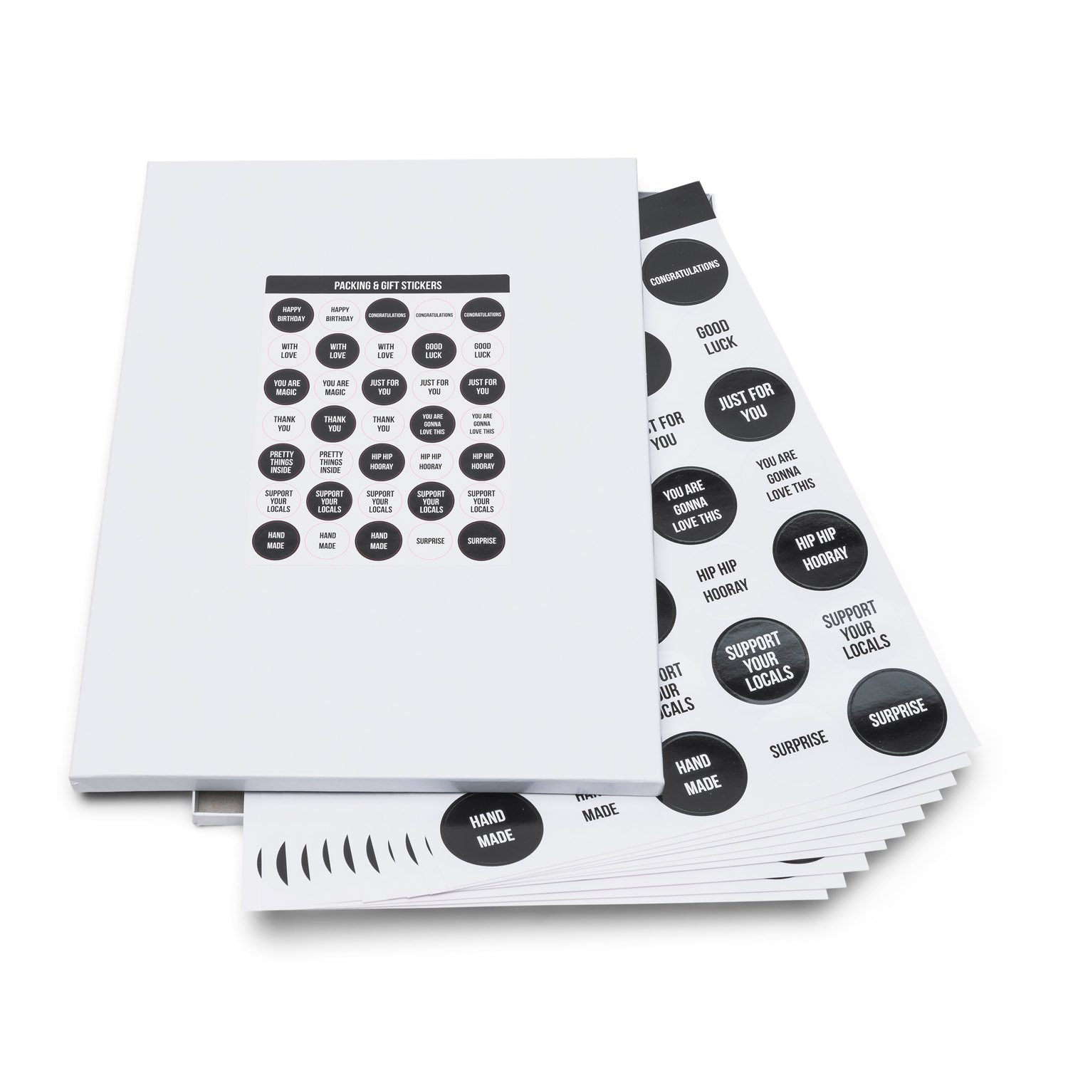 Rillprint Cadeaustickers - Verpakkingsstickers - zwart/wit - 10 vellen